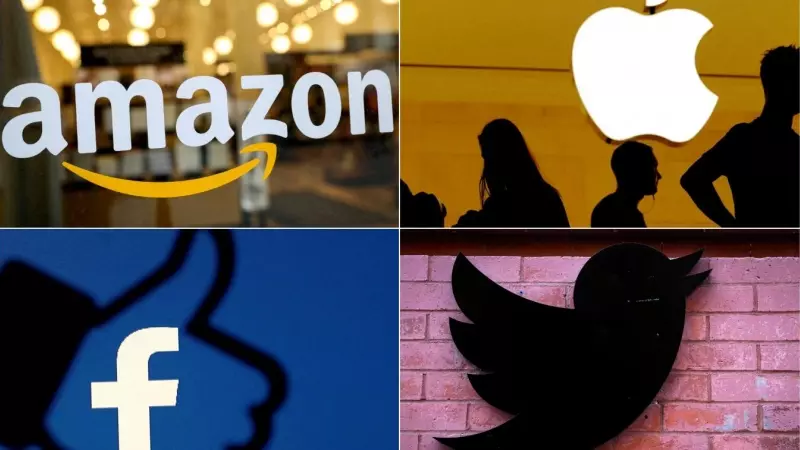 Los logos de Amazon, Apple, Facebook y Twitter.