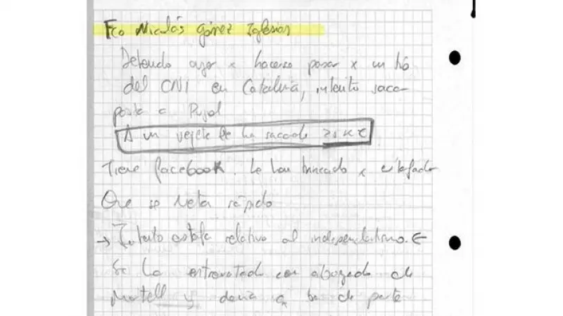 Anotaciones en uno de los cuadernos de trabajo incautados al equipo de Villarejo en el que se habla del Pequeño Nicolás