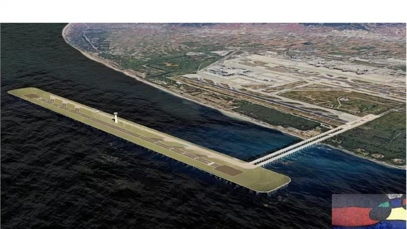Imatge virtual de la pista sobre el mar de l'aeroport de Barcelona.