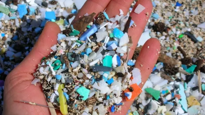 Un puñado de microplásticos en la playa de Kamilo, Hawai (EE UU)