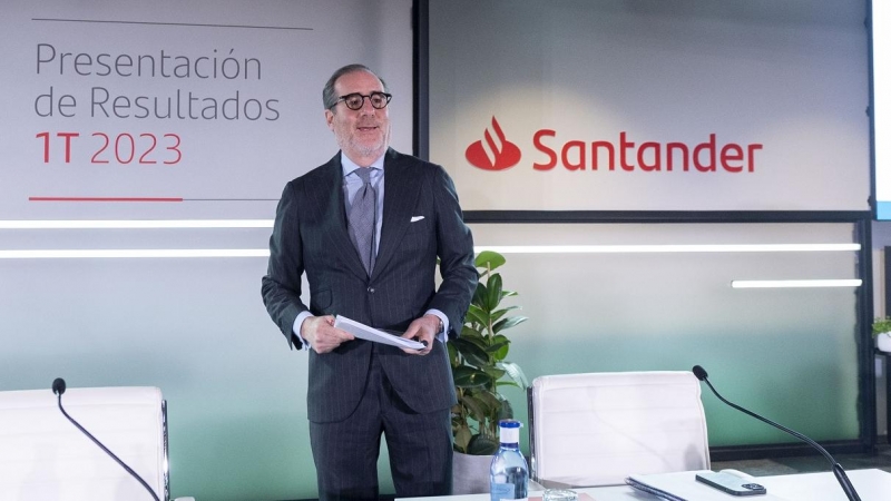 El consejero delegado del Banco Santander, Héctor Grisi, en la presentación de los resultados de la entidad del primer trimestre del 2023, en la Ciudad Grupo Santander, en Boadilla del Monte (Madrid). E.P./Alberto Ortega