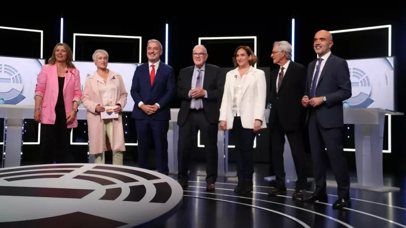 Els candidats a Barcelona, Eva Parera, Anna Grau, Jaume Collboni, Ernest Maragall, Ada Colau; Xavier Trias i Daniel Sirera.