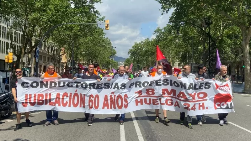 18/05/2023 - La manifestació a Barcelona dels conductors de busos per reclamar la jubilació als 60 anys.