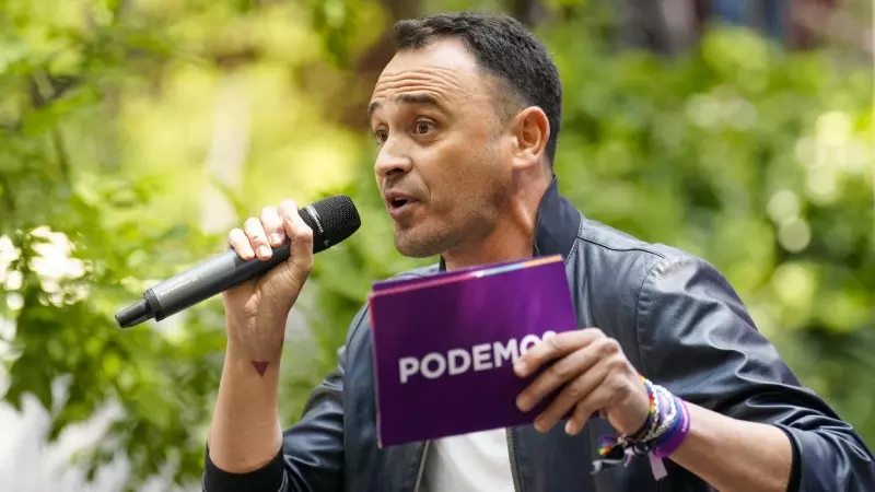 Roberto Sotomayor, candidato la alcaldía de la capital participa este domingo en el acto central de campaña de Podemos-IU-AV en Madrid.