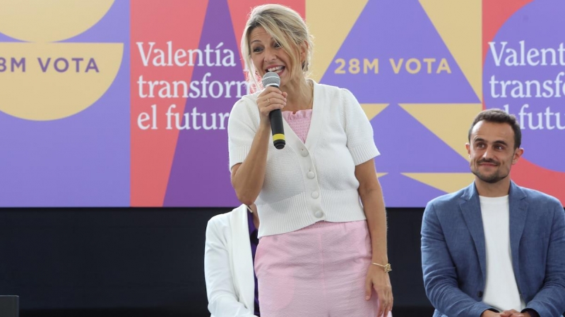 La líder de Sumar, Yolanda Díaz, participa en un mitin de EUIB en el Parque de las Estaciones, a 25 de mayo de 2023, en Palma de Mallorca.