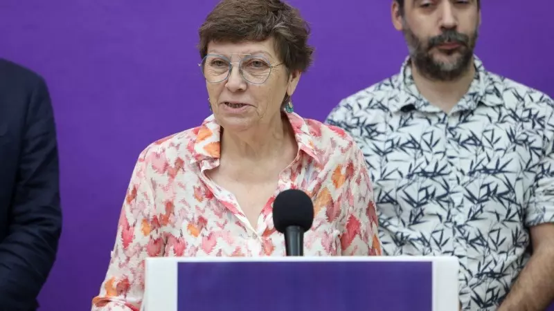 La candidata de Unidas Podemos en Baleares, Antònia Jover, durante una rueda de prensa, en la sede de Podemos, a 1 de junio de 2023, en Palma de Mallorca, Mallorca.
