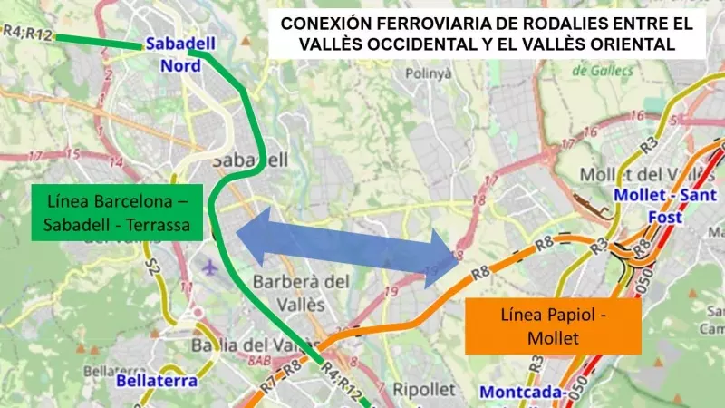 Imatge de la possible connexió ferroviària entre el Vallès Oriental i Occidental, entre Barberà i Cerdanyola.