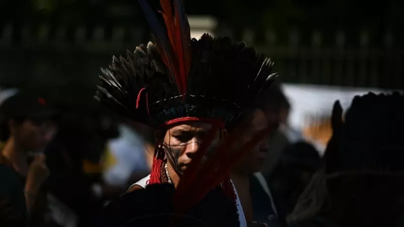 08/08/2023 Indígenas de diferentes etnias y representantes de movimientos sociales participan en una marcha en defensa de la Amazonía y los pueblos indígenas hoy, en Belém (Brasil).