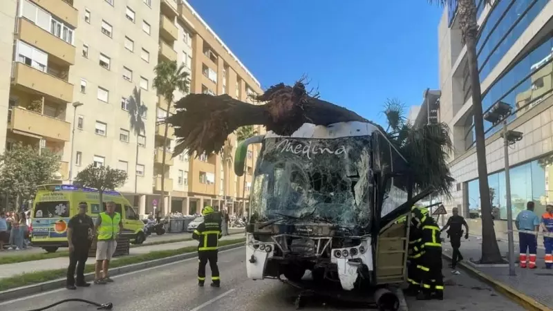 Autobús accidentado en Cádiz