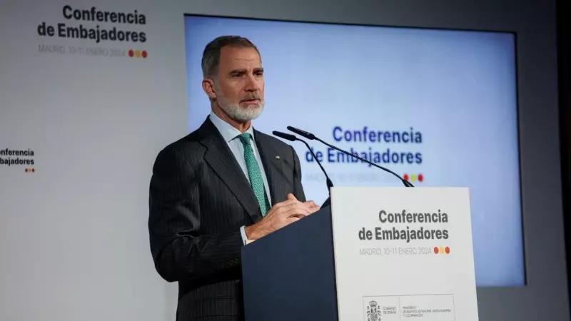 Felipe VI durante una alocución en el Ministerio de Asuntos Exteriores, a 11 de enero de 2024, en Madrid.