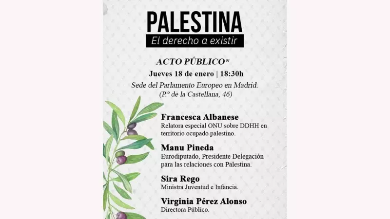 Cartel de la jornada sobre 'Palestina, el derecho a existir' que se celebra en Madrid el 18 de enero de 2024