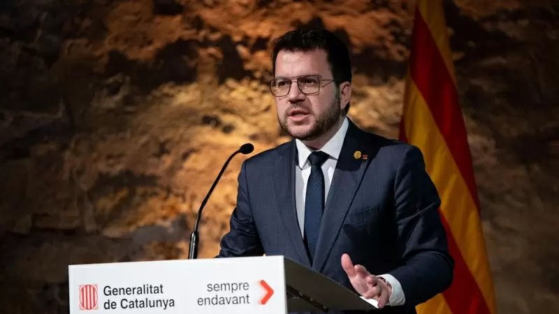 El president de la Generalitat, Pere Aragonès, durante una presentación ante los medios, a 16 de enero de 2024, en Barcelona, Catalunya