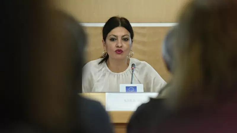 La ministra de Juventud e Infancia, Sira Rego, interviene durante el acto 'El derecho de Palestina a existir', en la sede del Parlamento Europeo, a 18 de enero de 2024, en Madrid.