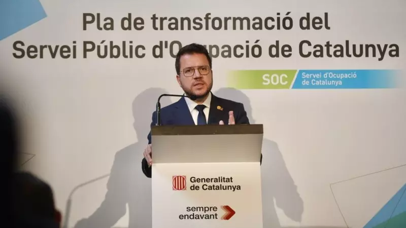 El president Pere Aragonès, durant la presentació del Pla de transformació del Servei Públic d’Ocupació de Catalunya (SOC)