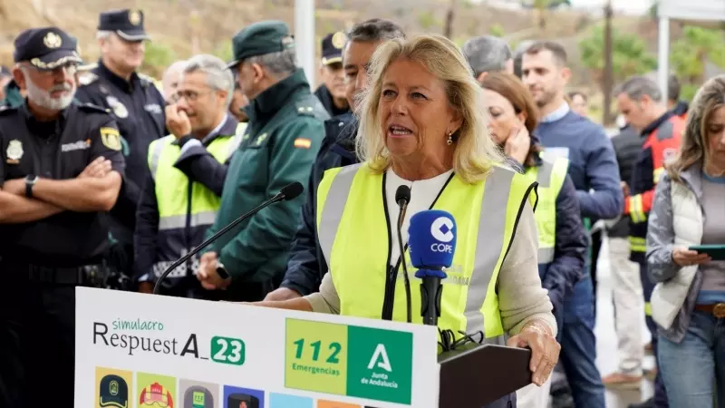 La alcaldesa de Marbella, María Ángeles Muñoz Uriol atiende a los medios de comunicación, a 23 de octubre de 2023, en Marbella.