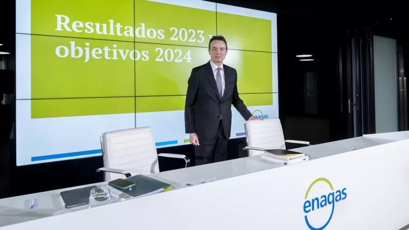 El consejero delegado de Enagás, Arturo González Aizpiri, en la presentación de resultados de 2023 de la compañía. E.P./Alberto Ortega