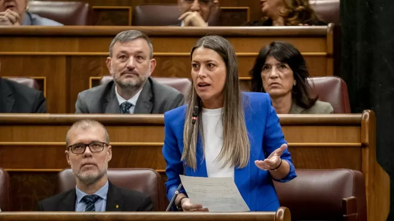 21/2/24 - La portavoz de Junts en el Congreso, Miriam Nogueras, interviene durante la sesión plenaria en la que se ha tratado la Ley de Amnistía, entre otros asuntos, en el Congreso de los Diputados, a 21 de febrero de 2024, en Madrid.