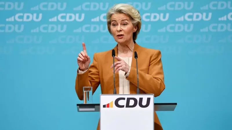 21/2/24 - La presidenta de la Comisión Europea, Ursula von der Leyen, asiste a una conferencia de prensa mientras el partido Unión Demócrata Cristiana (CDU) anuncia su candidato para las elecciones europeas, en Berlín, Alemania, el 19 de febrero de 2024.