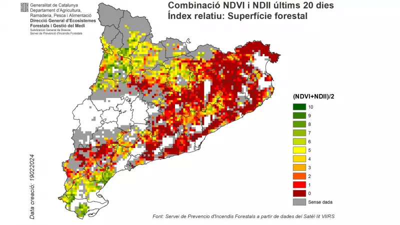 El mapa del Servei de Prevenció d’Incendis Forestals mitjançant satèl·lit (VIIRS)