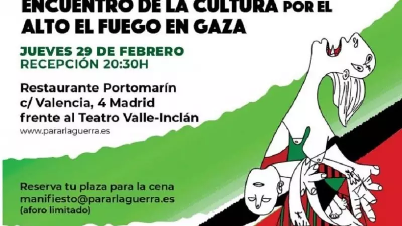 Cartel Encuentro de la cultura por el alto el fuego en Gaza