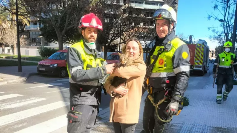 Los bomberos se han reunido con las dueñas del gato que ha sobrevivido ocho días entre los escombros del incendio.