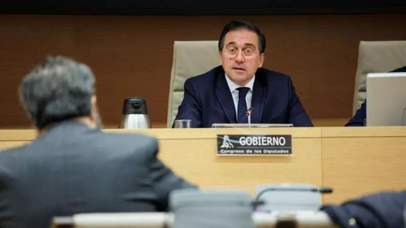El ministro de Asuntos Exteriores, José Manuel Albares, comparece en la Comisión Mixta para la UE, en el Congreso, a 4 de marzo de 2024, en Madrid.