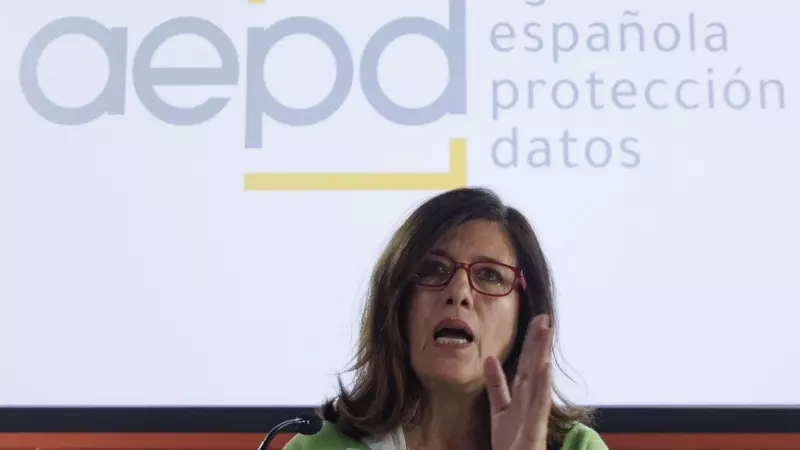 La directora de Agencia Española de Protección de Datos, Mar España, durante una rueda, a 6 de marzo de 2024.