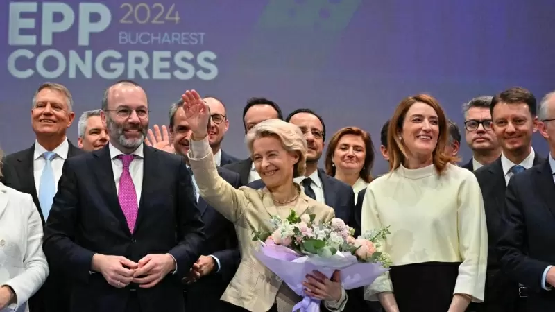 7/3/24 - El Partido Popular Europeo (PPE) encumbró este jueves a la presidenta de la Comisión Europea, Ursula von der Leyen, como candidata a repetir en ese cargo cinco años más.