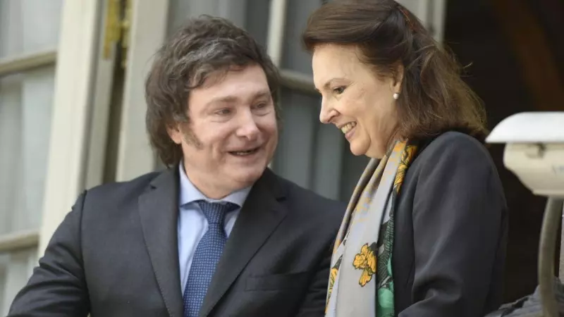 8/3/24 - El presidente de Argentina Javier Milei junto a Diana Mondino, ministra de Relaciones Exteriores, Comercio Internacional y Culto de la Nación Argentina.