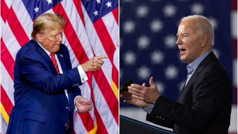Donald Trump (izquierda) y el actual presidente estadounidense, Joe Biden (derecha) mantienen sus respectivos discursos en el Estado de Georgia, el 9 de marzo de 2024.