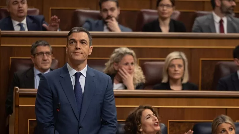 El presidente del Gobierno, Pedro Sánchez, interviene durante una sesión de control al Gobierno, en el Congreso de los Diputados, a 13 de marzo de 2024