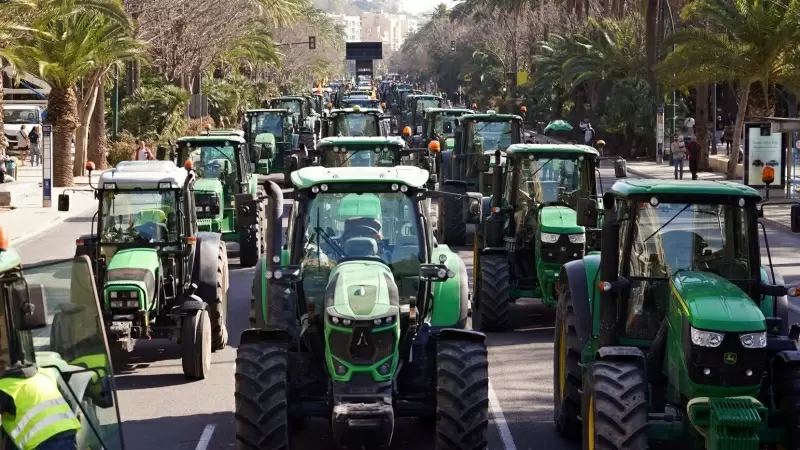 Cientos de agricultores se concentran a finales de febrero como protesta en el Paseo del Parque de Málaga.