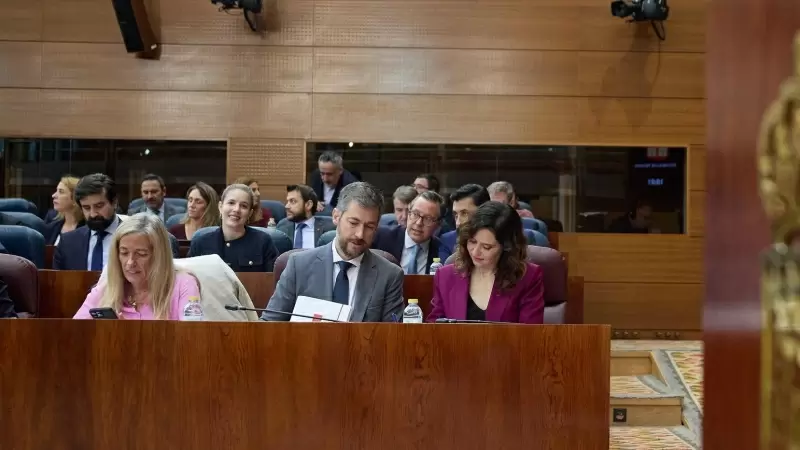 La presidenta del Comunidad de Madrid, Isabel Díaz Ayuso, en la Asamblea de Madrid el pasado jueves 21 de marzo.