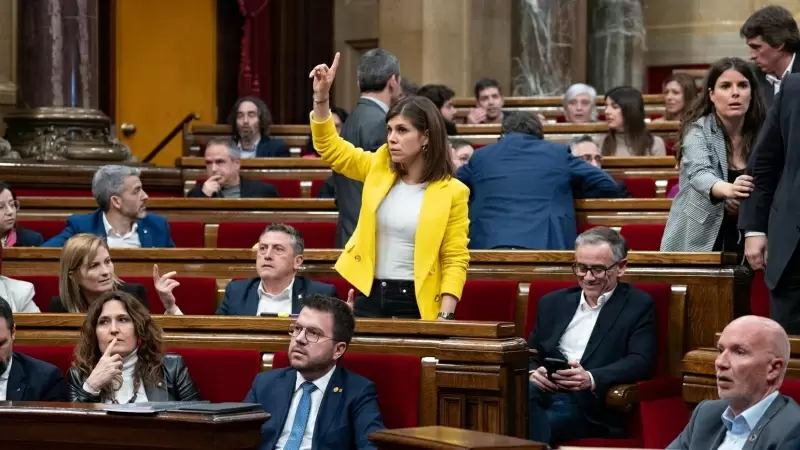 La secretaria general adjunta de ERC, Marta Vilalta, durante el pleno del debate a la totalidad de Presupuestos 2024 en el Parlament, a 13 de marzo de 2024, en Barcelona.