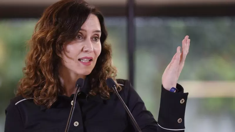 La presidenta de la Comunidad de Madrid, Isabel Díaz Ayuso, este martes en Bilbao, donde ha afirmado sobre la investigación a su novio que 'todas las instituciones del Estado van contra un ciudadano por estar relacionado con un adversario político, a la v