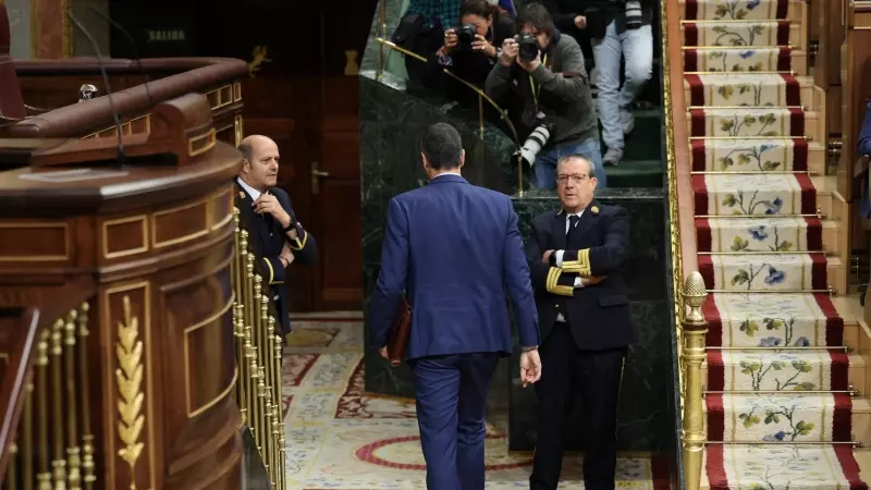 El presidente del Gobierno, Pedro Sánchez, durante una sesión de control al Gobierno, en el Congreso de los Diputados, a 24 de abril de 2024, en Madrid (España).