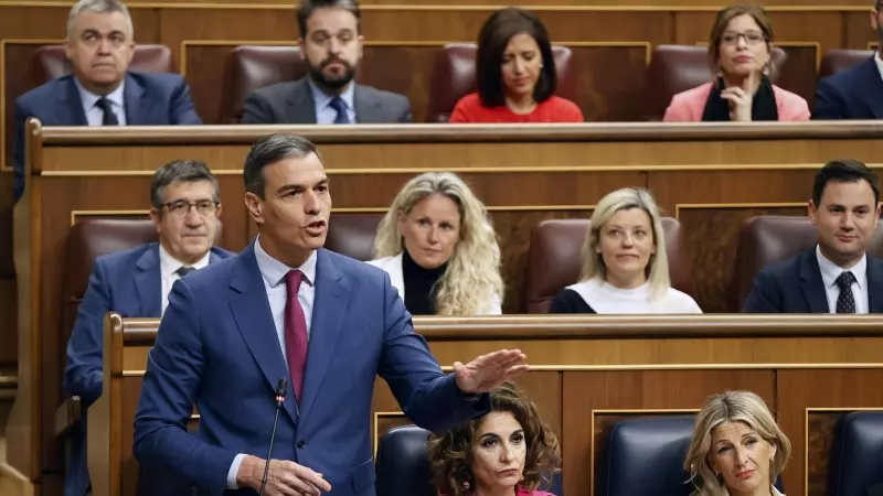 El presidente del Gobierno, Pedro Sánchez, interviene en la sesión de control al Gobierno celebrada este miércoles en el Congreso