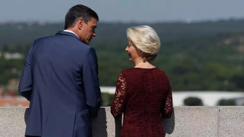 El presidente del Gobierno, Pedro Sánchez y la presidenta de la Comisión Europea, Úrsula von der Leyen, a su llegada a la inauguración de la Presidencia española del Consejo de la Unión Europea, a 3 de julio de 2023, en Madrid