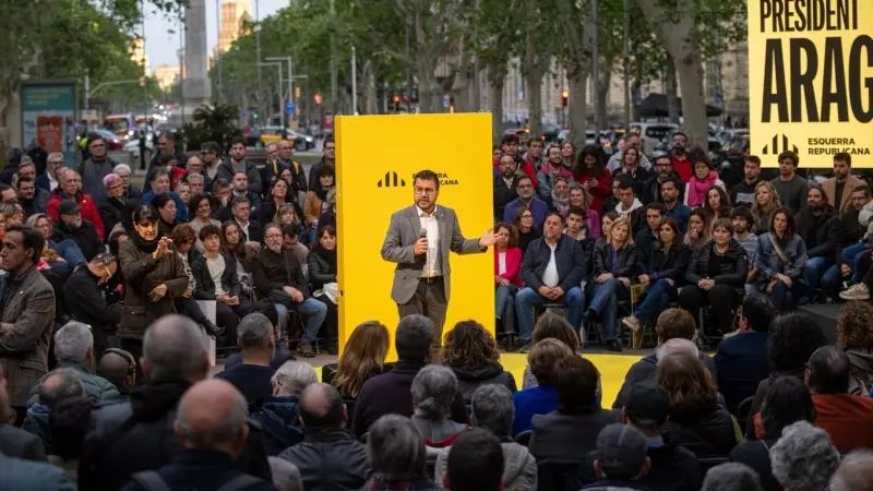 El presidente de la Generalitat, Pere Aragonès, durante el acto de ERC de inicio de campaña