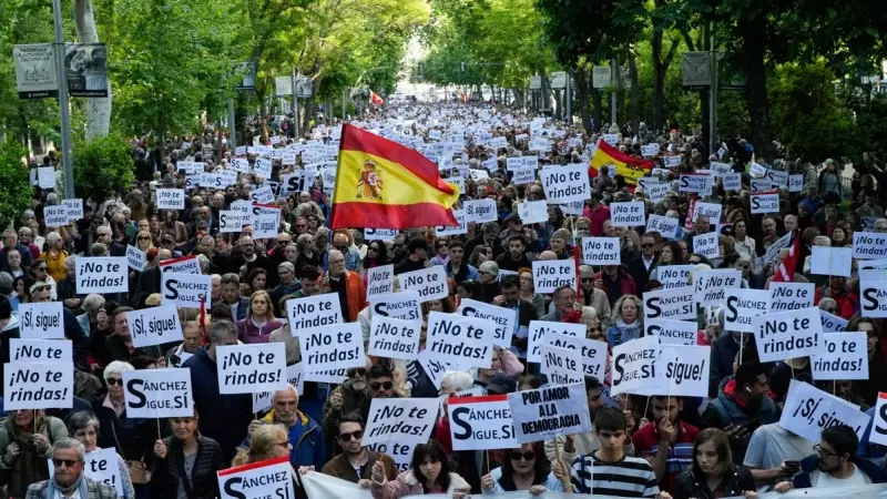 Marcha a favor de Pedro Sánchez en Madrid, bajo el lema 'Por amor a la democracia'.