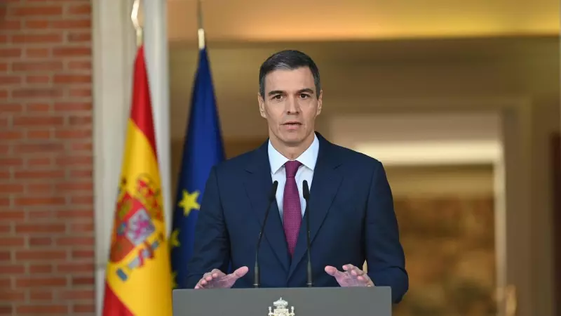 El presidente del Gobierno, Pedro Sánchez, durante su comparecencia institucional en La Moncloa.