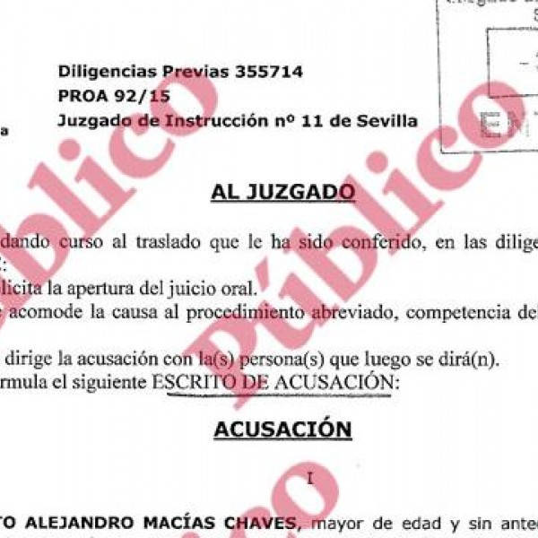 Primera página del escrito de acusación del fiscal contra el alertador Roberto Macías.