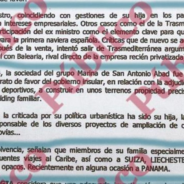 Página 11 del informe de Villarejo para Cursach en el que acusa a Matutes y a su familia de esconder parte de su imperio en paraísos fiscales.