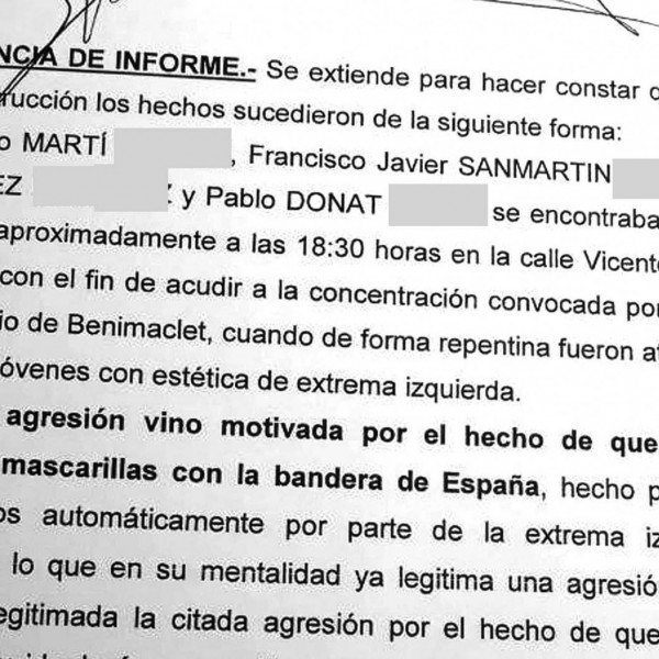 Atestado elaborado por la Brigada Provincial de Información de la Policía Judicial de Valencia.