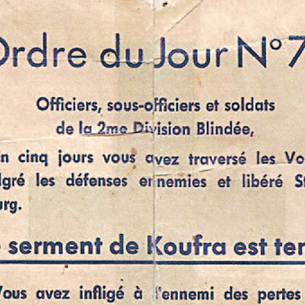 19/12/22 Orden del día del general Leclerc después de liberar Estrasburgo.