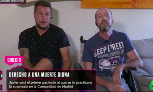 Pantalla del programa 'La Roca' (La Sexta) en la que aparecen Míkel y Javier Serrano, que pide una eutanasia.