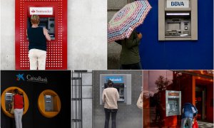 Cajeros automáticos de los cinco grandes bancos españoles.
