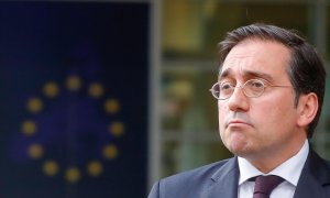 El ministro de Asuntos Exteriores, José Manuel Albares, este jueves en Bruselas.