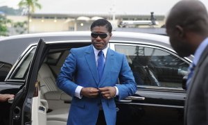 Teodorin Nguema Obiang, hijo del Presidente de Guinea Ecuatorial y vicepresidente a cargo de Seguridad y Defensa del país, llega al estadio de Malabo para las celebraciones de su 41 cumpleaños JEROME LEROY / AFP