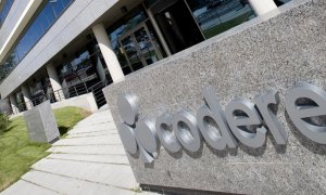 El logo de Codere, en la entrada de su sede en Madrid,